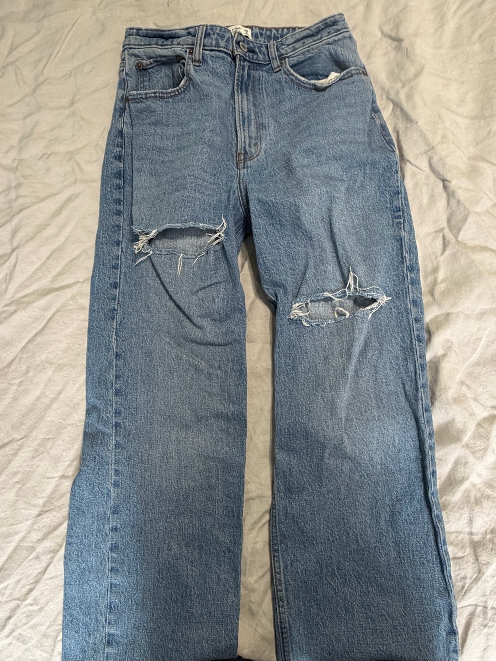 Abercrombie & Fitch Light Blue High-Rise Distressed Straight Jeans